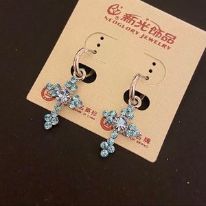 Blue cross earrings